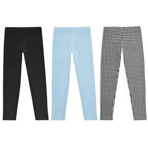 Girls 3-Pack Cotton Spandex Leggings Blue Black Houndstooth Members Mark New XS